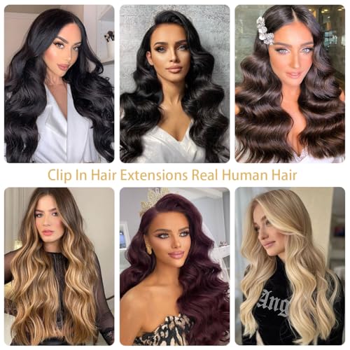 Clip in Hair Extensions Real Human Hair, 8pcs 16 Inch 10A Brazilian Virgin Remy Human Hair Clip in Extensions for Women Double Weft Invisible Seamless Human Hair Extensions Clip ins 65g Natural Black