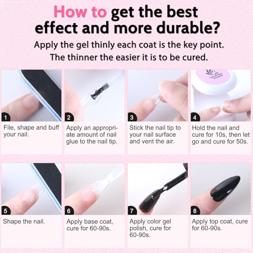 LAVENDER VIOLETS Gel Nail Kit 240 Pcs Short Almond Nail Tips Extension, 21 Gel Colors with Portable U V Light, Nail Glue Base/Glossy/Matte Top Coat for Women Girls VC17