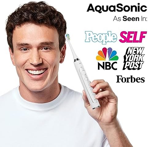 Aquasonic Vibe Series PRO – Ultra-Whitening Electric Toothbrush – 5 Modes & Smart Timers – UV Sanitizing Base – ADA Accepted (Optic White)