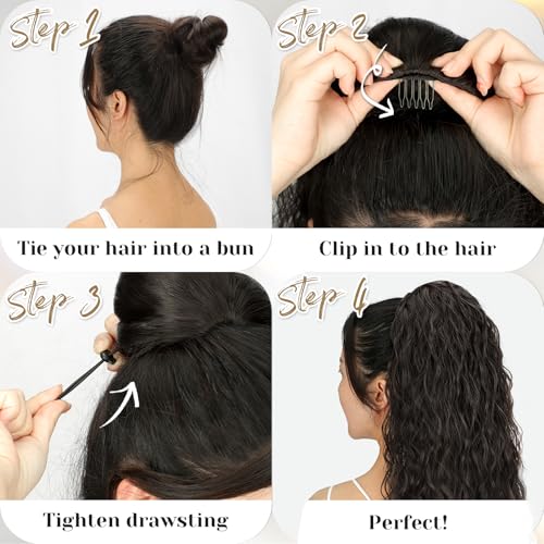 KooKaStyle Ponytail Extension 30 Inch Drawstring Pony Tails Hair Extensions for Women Long Curly Ponytail Synthetic Hairpieces for Daily Use(Black-1B)