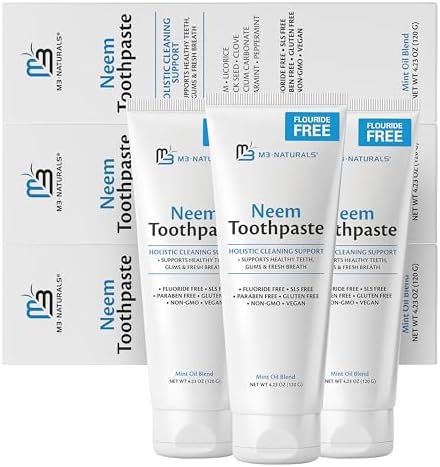 Fluoride-Free Neem Toothpaste with Mint for Adults & Kids with Sensitivity | Vegan, Gluten & SLS Free Herbal Formula for Sensitive Teeth, Healthy Gums and Fresh Breath | 4.23 oz (120g) Pack of 3