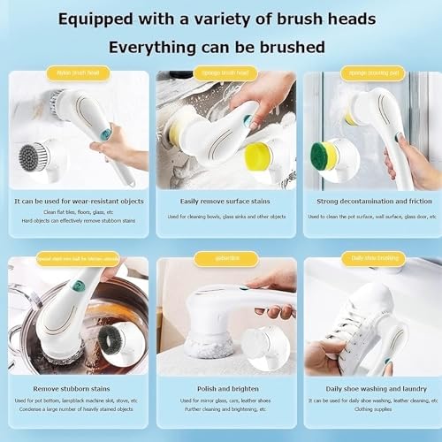 Electric Spin Scrubber - Shower Scrubber with 5 Replaceable Brush Heads, Portable Electric Cleaning Brush for Bathroom