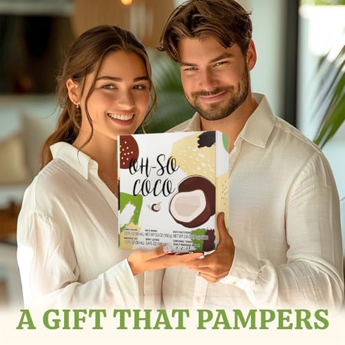 Gift Set for Women BFFLOVE 8pc Coconut Spa Gifts for Women Bath Set for Women with Bath Bomb, Scentd Candle, Massage oil, Towel, Birthday Gifts for Mom,Christmas Gifts for Women