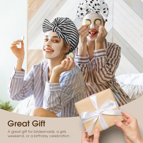 Shower Cap, Flexible Adjustment Shower Caps for Women Reusable Waterproof Cute ShowerCap with Bow Non-Slip Large Hair Cap for Shower