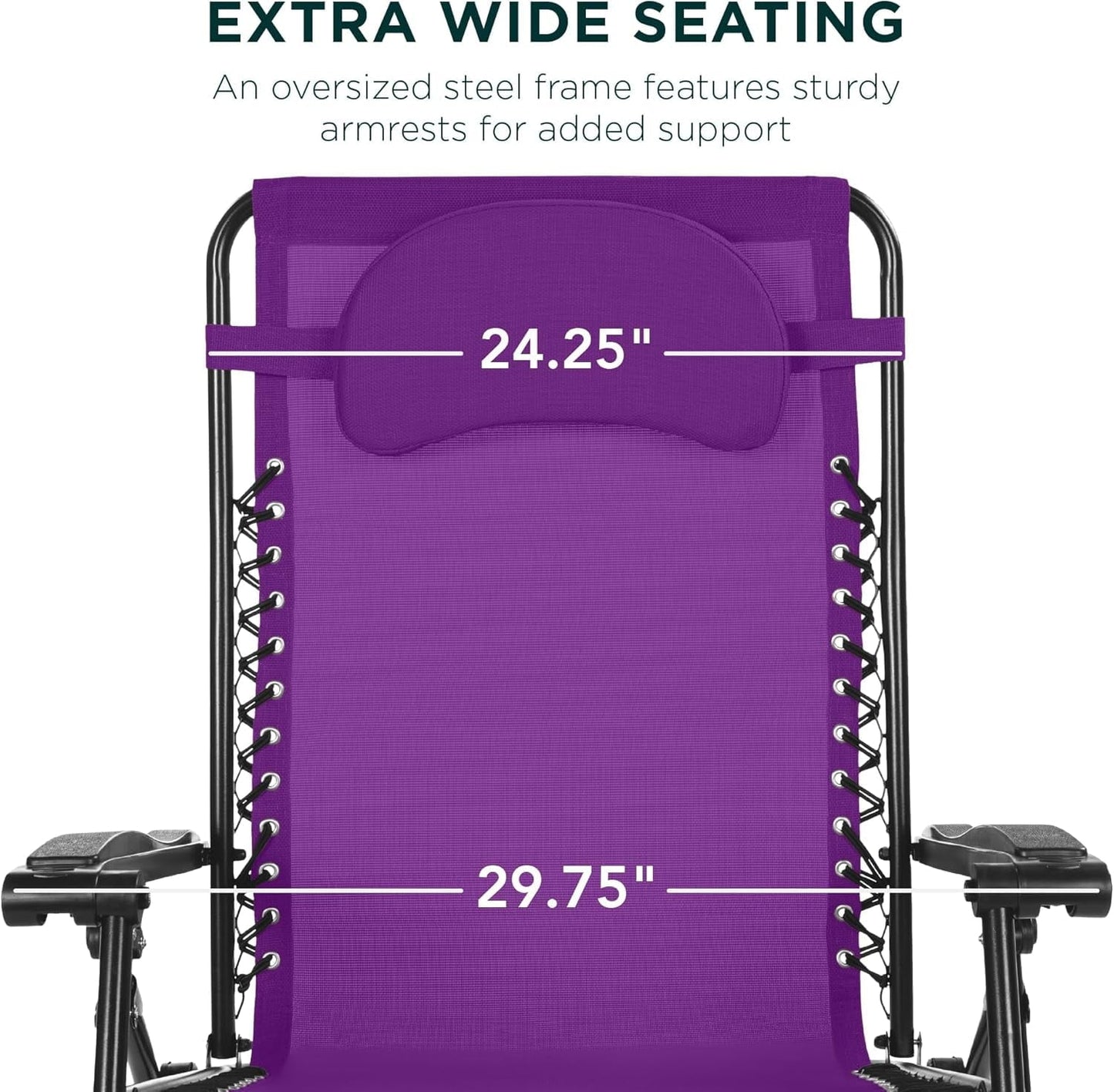 ZDOOR Oversized Zero Gravity Chair, Folding Outdoor Patio Lounge Recliner w/Cup Holder Accessory Tray, Pillow - Amethyst Purple