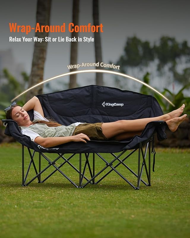 Double Camping Chair, Oversized Heavy Duty Loveseat for Adults Portable Folding XL 2 Person Couch Padded Comfortable Two Seat