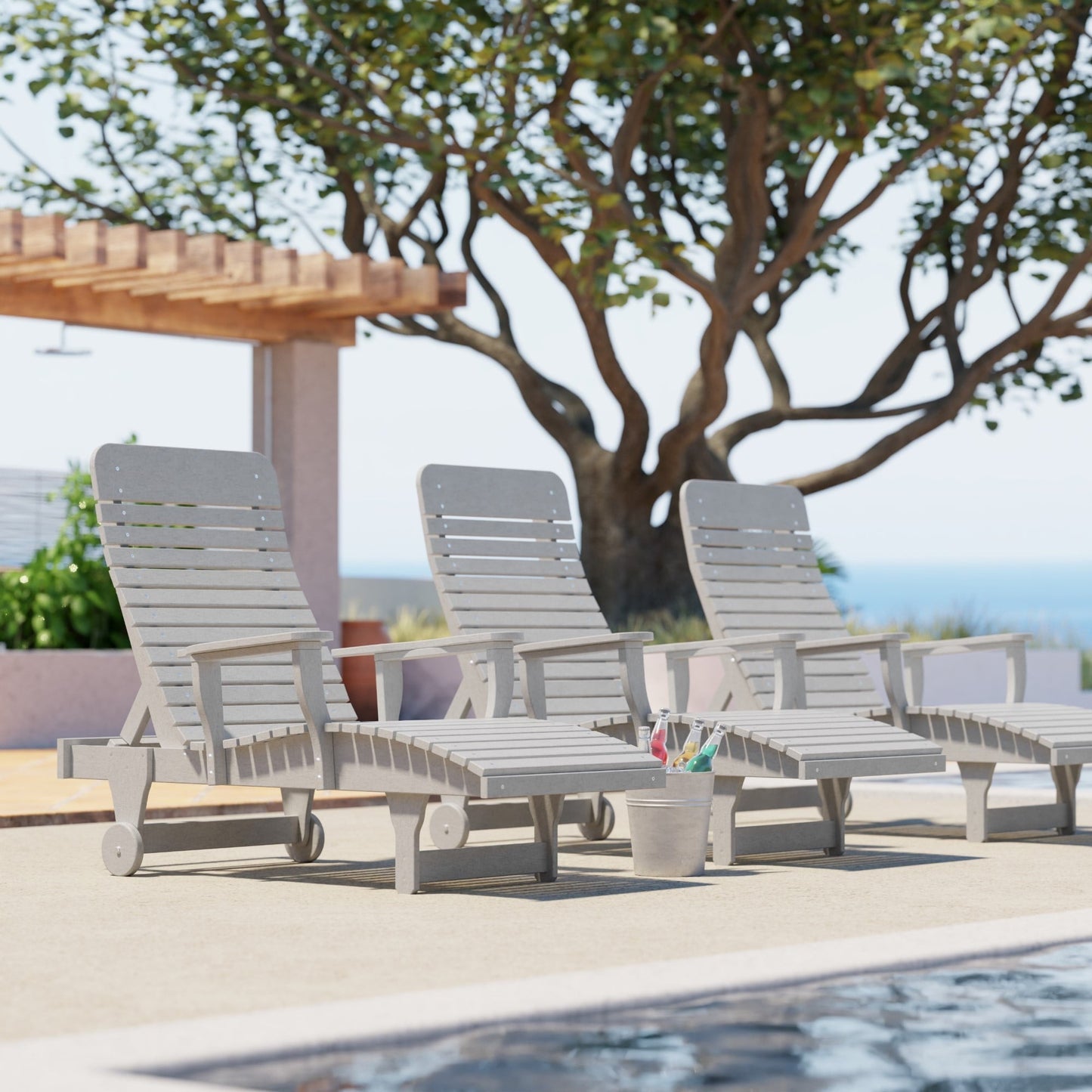 Wildridge Signature Chaise Lounge, Light Gray - Outdoor Weather Resistant Recycled Plastic Furniture for Patio