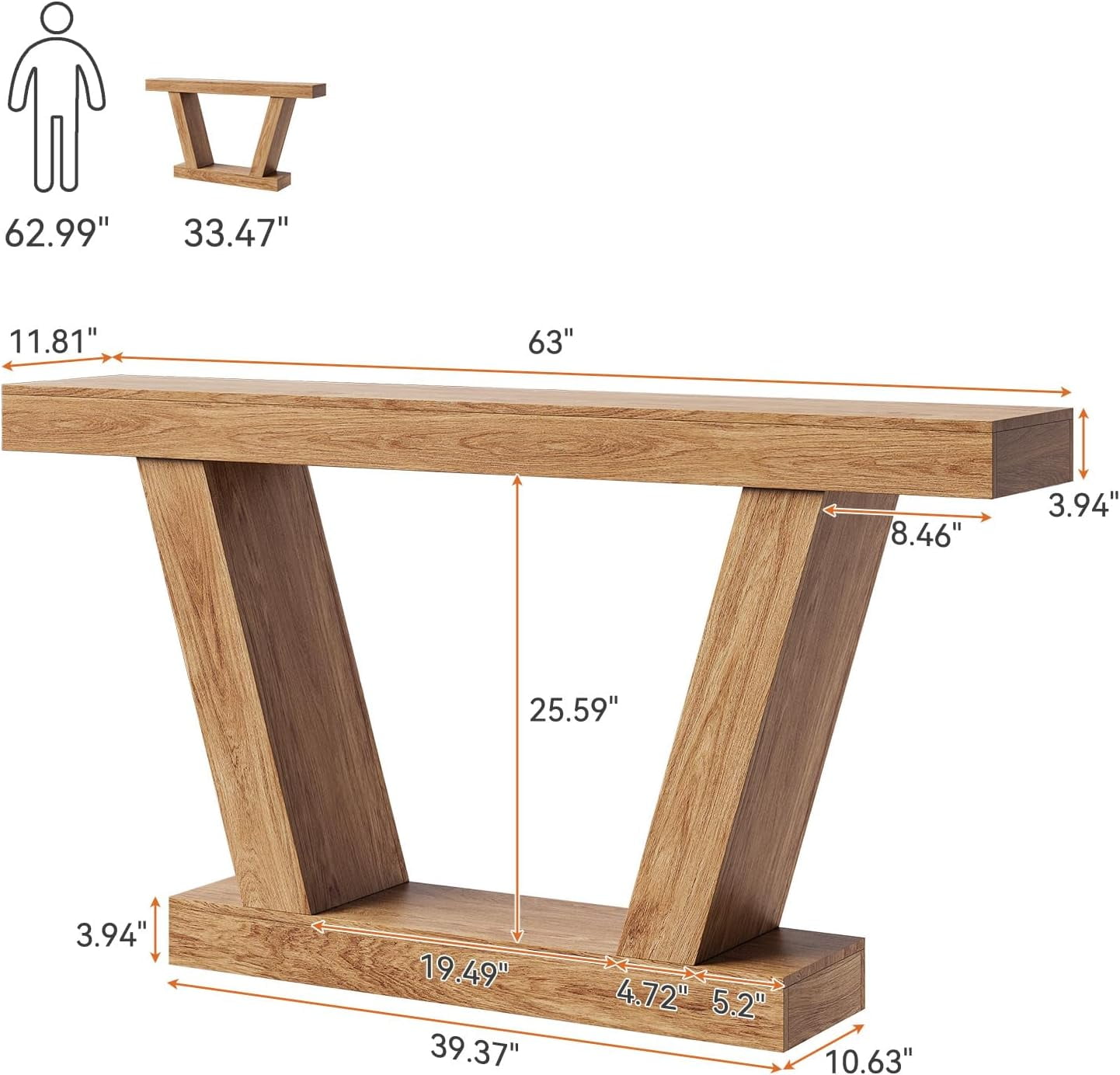 Console Sofa Table, 2-Tier Farmhouse Narrow Behind Couch Sofa, Extra-Long Accent Entryway Table for Hallway, Foyer, Living Room