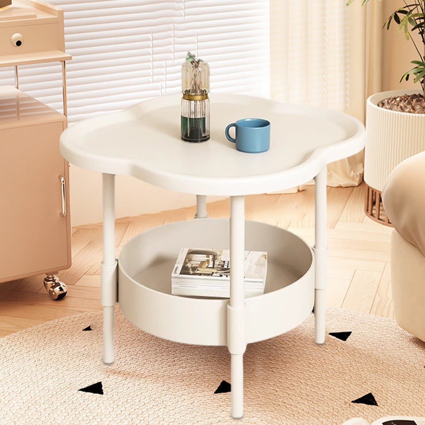 Haliyee 2-Tier End Table with Removable Tray - Waterproof Plastic Side Table for Living Room, Bedroom, Balcony, Office - Small Sofa & Coffee Table Indoor Outdoor Use