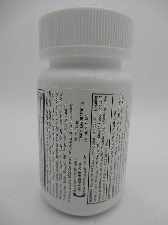 Rugby Tab-A-Vite Multivitamin with Iron and Beta-Carotene Multivitamin/Mineral Supplement - 100 Tablets