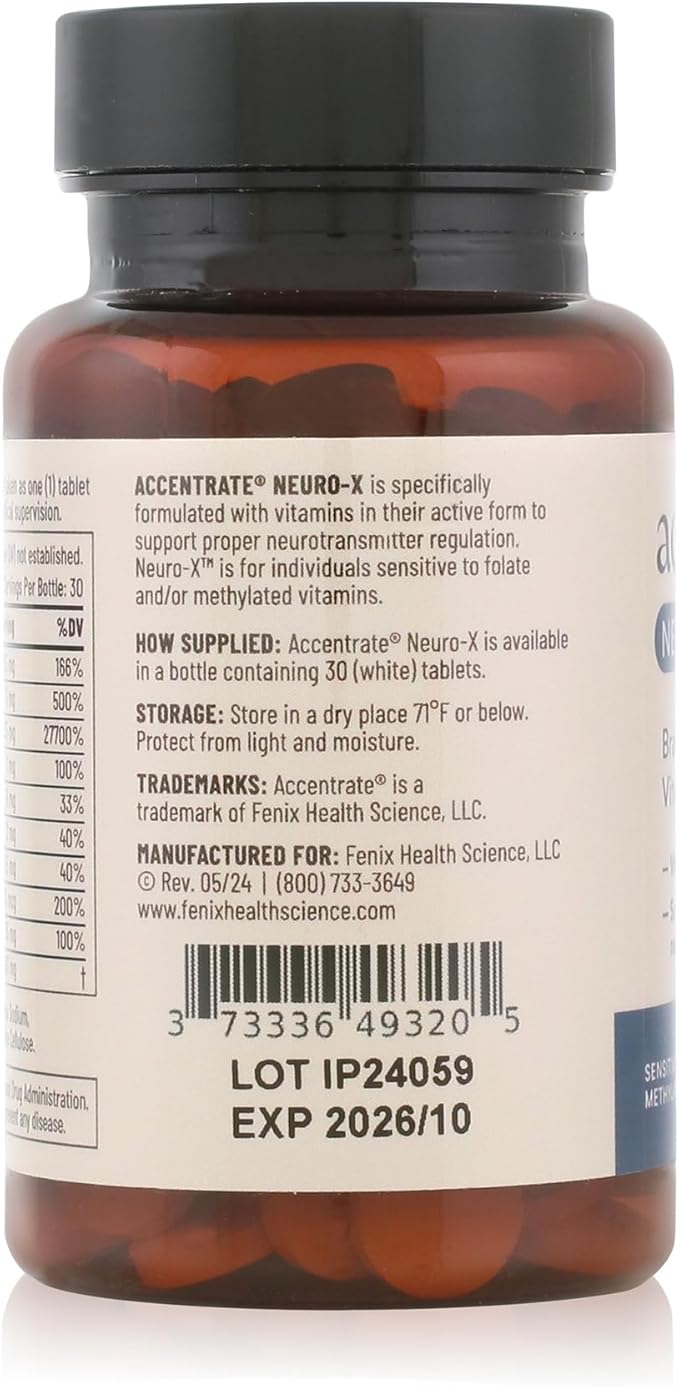 Accentrate® Neuro X - Complete Vitamin B Complex | Active Multivitamin w/L-Methylfolate (5-MTHF), Adenosylcobalamin (B12), Pyridoxal-5'-Phosphate (P5P) | Brain Health | MTHFR Supplement | 30 Tablets