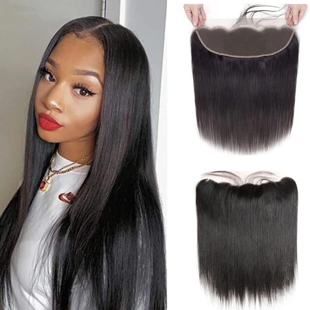 13x4 Frontal Striaght HD Transparent Lace Frontals 12A Brazilian Virgin Human Hair Lace Frontal Closure Natural Black (13 × 4 Lace Frontal, 12 Inch)