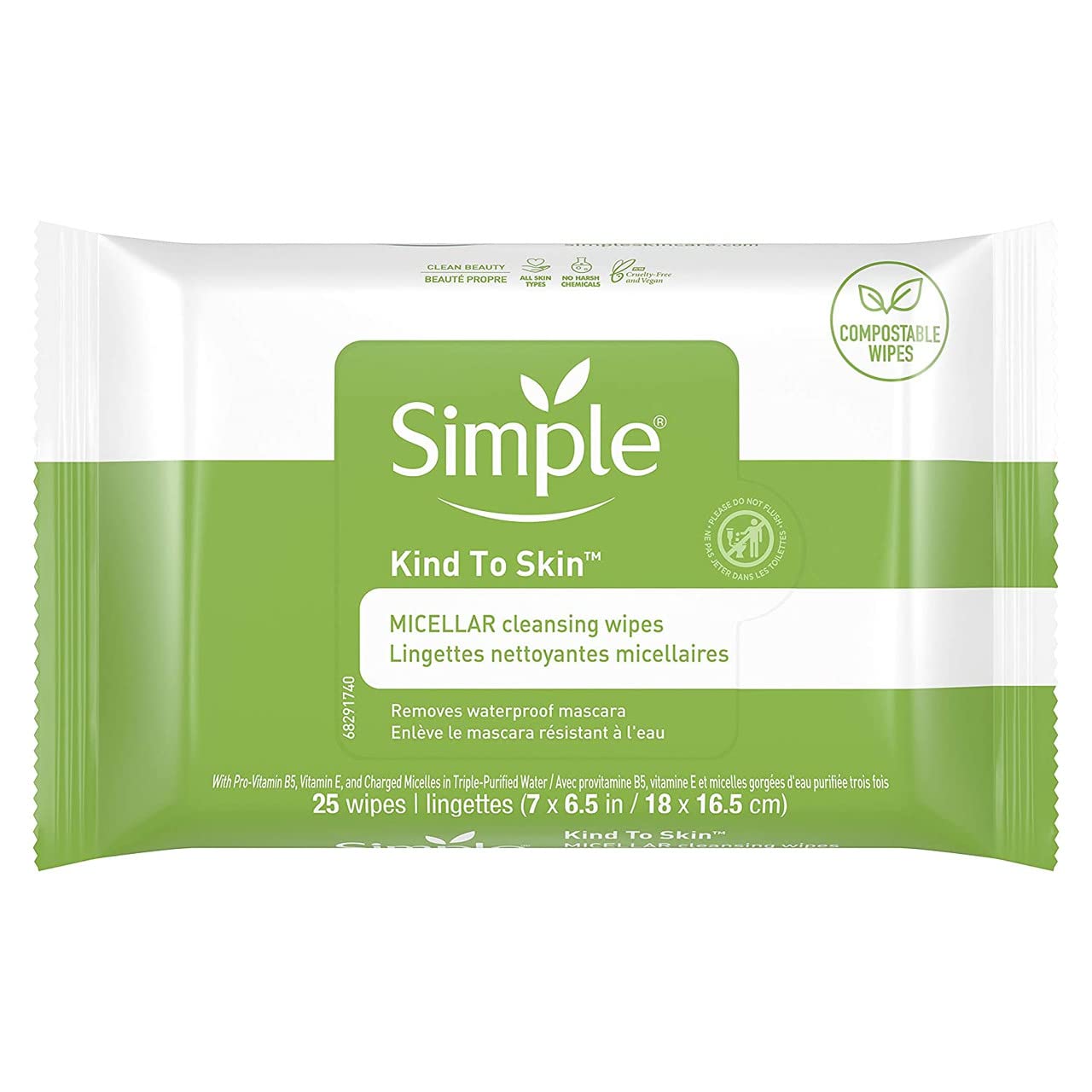Simple Facial Wipes Micellar, 25 Count (Pack Of 6)