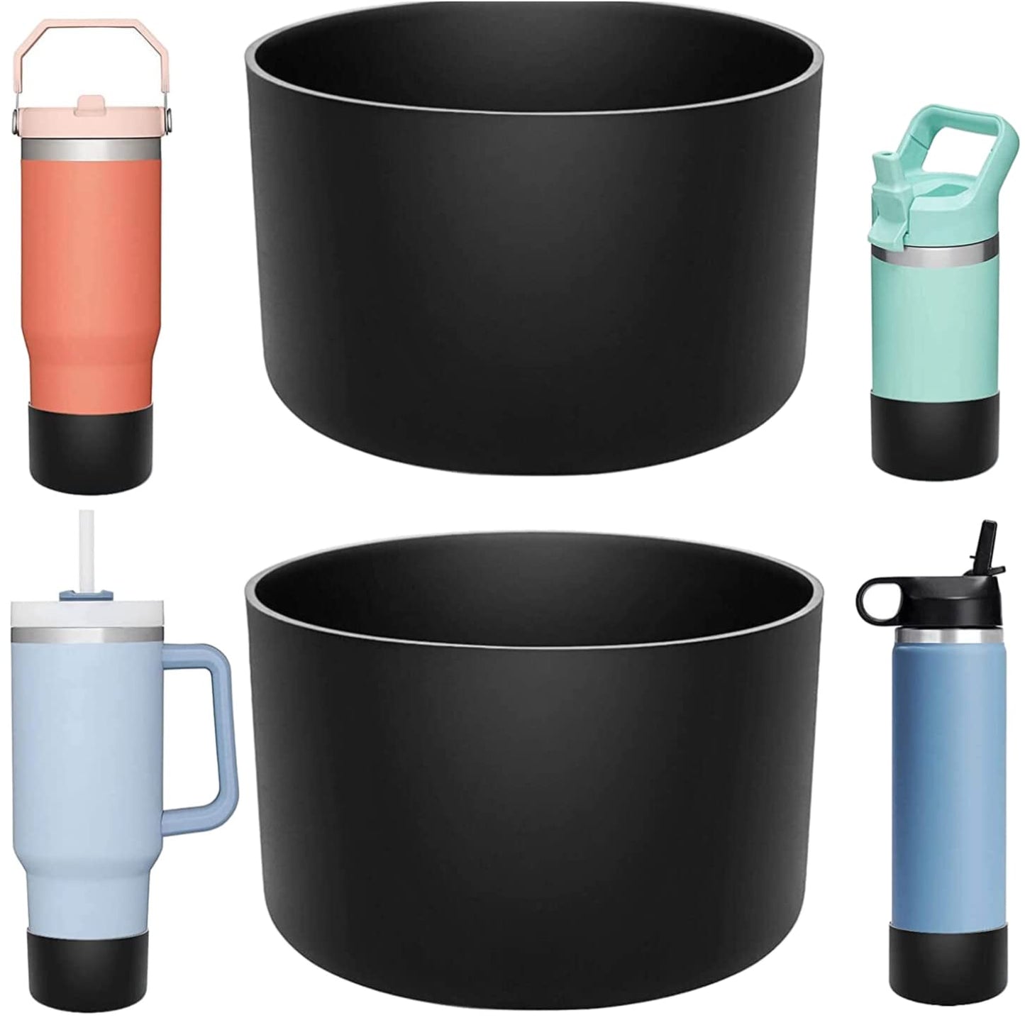 DBIW Boot for Hydro Flask 12-24 OZ Water Bottle/Stanley Tumbler, Bottom Boots for Hydroflask Sports Water Bottles, Silicone Bottom Cover Sleeve (Black-2 Pack, Fits Stanley Cups + Hydro 12-24 oz)