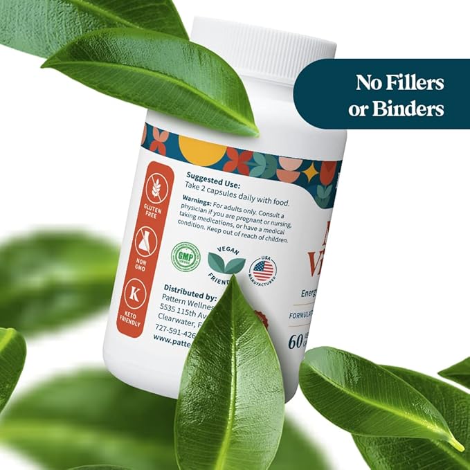 Pattern Wellness Multivitamin for Men & Women - Vitamin A, B, C, D, E - Energy & Wellness Support - Whole Body Health - One A Day Dietary Supplement - 60 Vegan Capsules