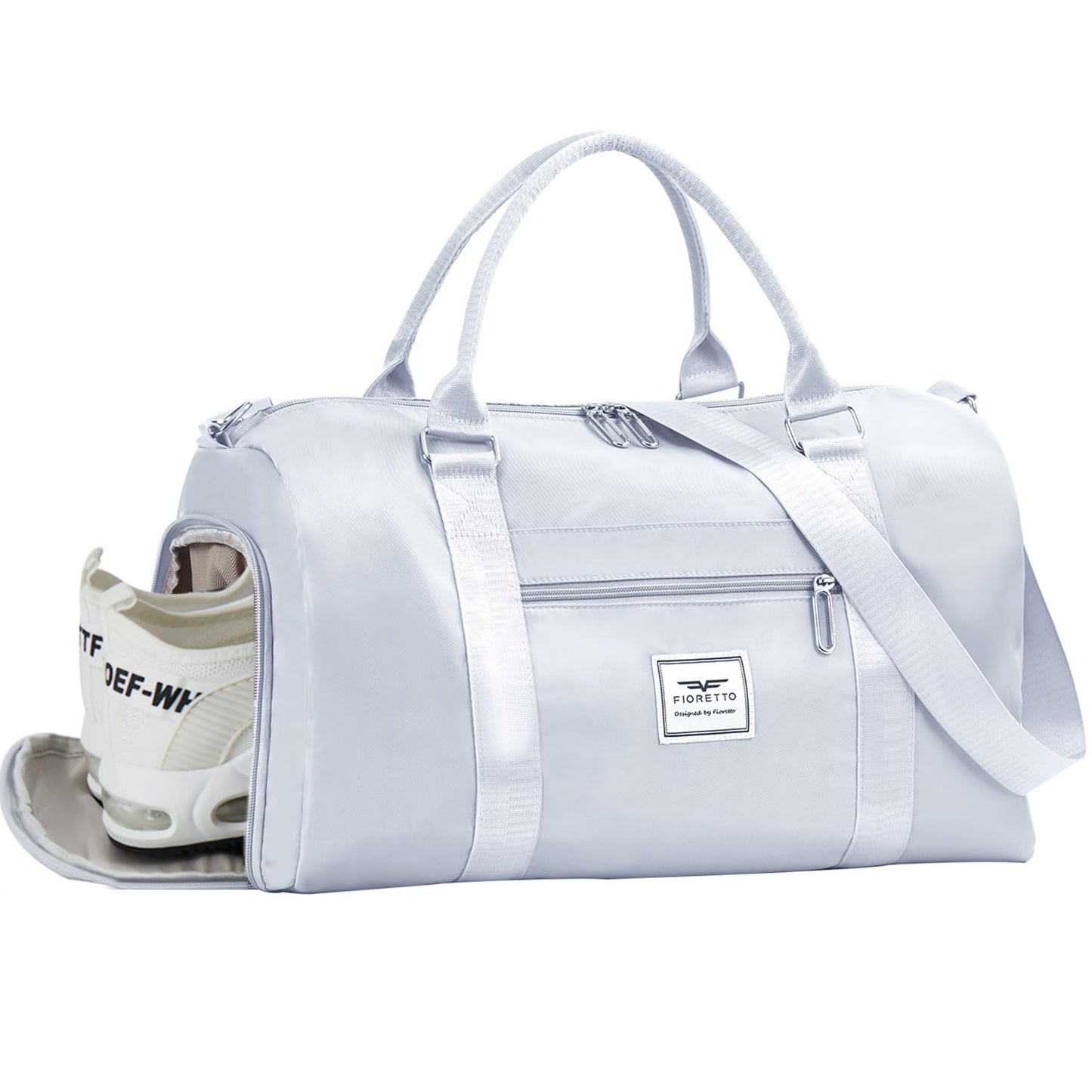 FIORETTO Womens Gym Tote Duffle Bag with Wet Pocket & Shoe Compartment, Sports Duffel Overnight Weekender Hospital Workout Carry on Bag for Girls, Ideal for Travel, Swimming, Dance, Ballet Grey