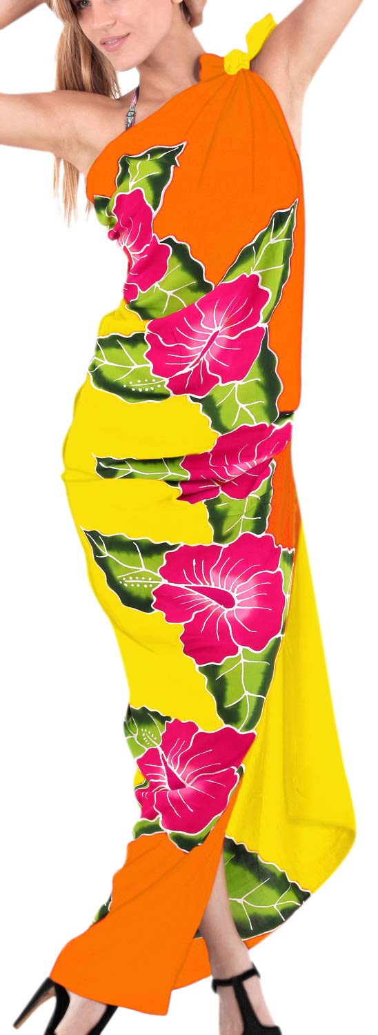 LA LEELA Women's Beachwear Summer Beach Wrap Bikini Wraps Sarong Swimwear Swim Cover Up Skirt Bathing suit Swimsuit Pareo Coverups for Women One Size Orange, Floral