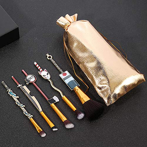 Demon Anime Makeup Brushes Set - 5pcs Kimetsu Yaiaba Peripheral Makeup Brushes Nezuko Tanjirou Metal Handle Makeup Tools Gift for Fans