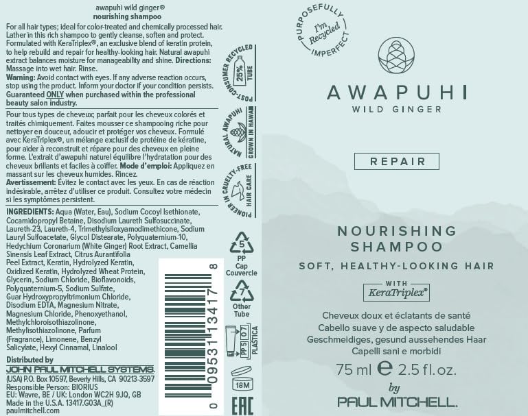 Awapuhi Wild Ginger by Paul Mitchell Nourishing Shampoo, Ultra Rich, Color-Safe Formula, For Dry, Damaged + Color-Treated Hair