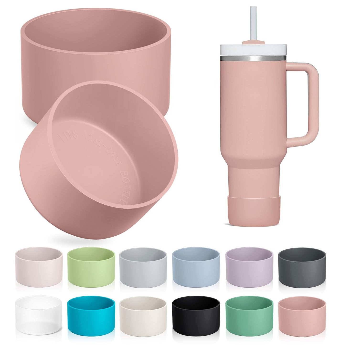 KTKUDY 2-Pack Silicone Boot for Stanley Tumbler 40 30 20 oz & Intended for Hydro Flask 12-24 oz - Cup Boot fit Select Yeti, Simple Modern, Owala Water Bottle - Bottom Cover Accessories Fit Stanley Cup