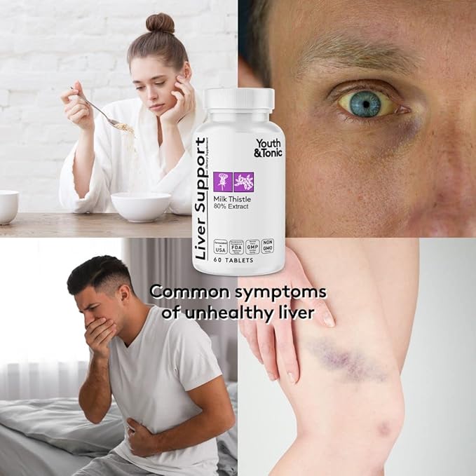 Youth & Tonic Liver Detox Cleanse Supplement – Silymarin Milk Thistle Complex Formula for Body Health, Repair & Support – Non-GMO Herbal Vitamins – 60 Capsules for Women & Men