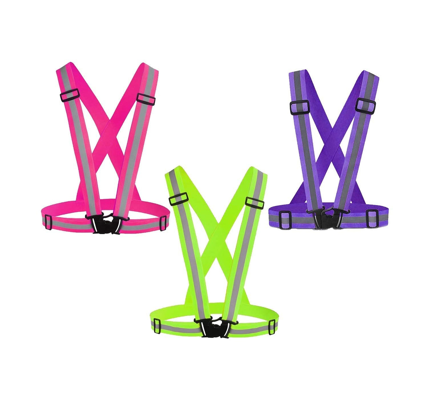 Awnuuw Reflective Vest Running Gear 3Pack, Adjustable Safety Vests High Visible Reflective Belt Straps for Night Running, Outdoor Cycling, Motorcycle, Dog Walking (Pink,Green,Purple)