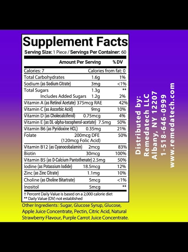 Kids Multivitamin Gummies with Essential Nutrients, Support Healthy Growth & Development, Immune Support, Brain Health, Heart Health, Bone Health, Natural Strawberry Flavour, 60 Gummies