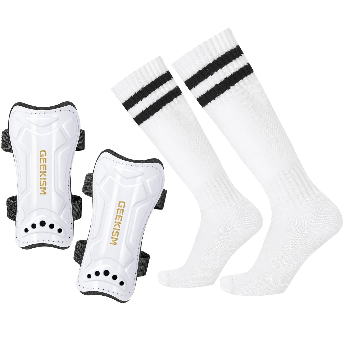 Geekism Soccer Shin Guards for Youth Kids Toddler, Protective Soccer Shin Pads & Socks Equipment - Football Gear for 3 5 4-6 7-9 10-12 Years Old Children Teens Boys Girls (White, Small)