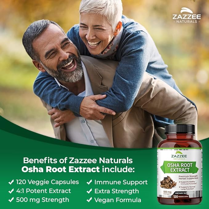Zazzee OSHA Root 4:1 Extract, 500 mg Strength, 120 Vegan Capsules, 4 Month Supply, Concentrated and Standardized 4X Extract, 100% Vegetarian, Ligusticum porteri, All-Natural and Non-GMO