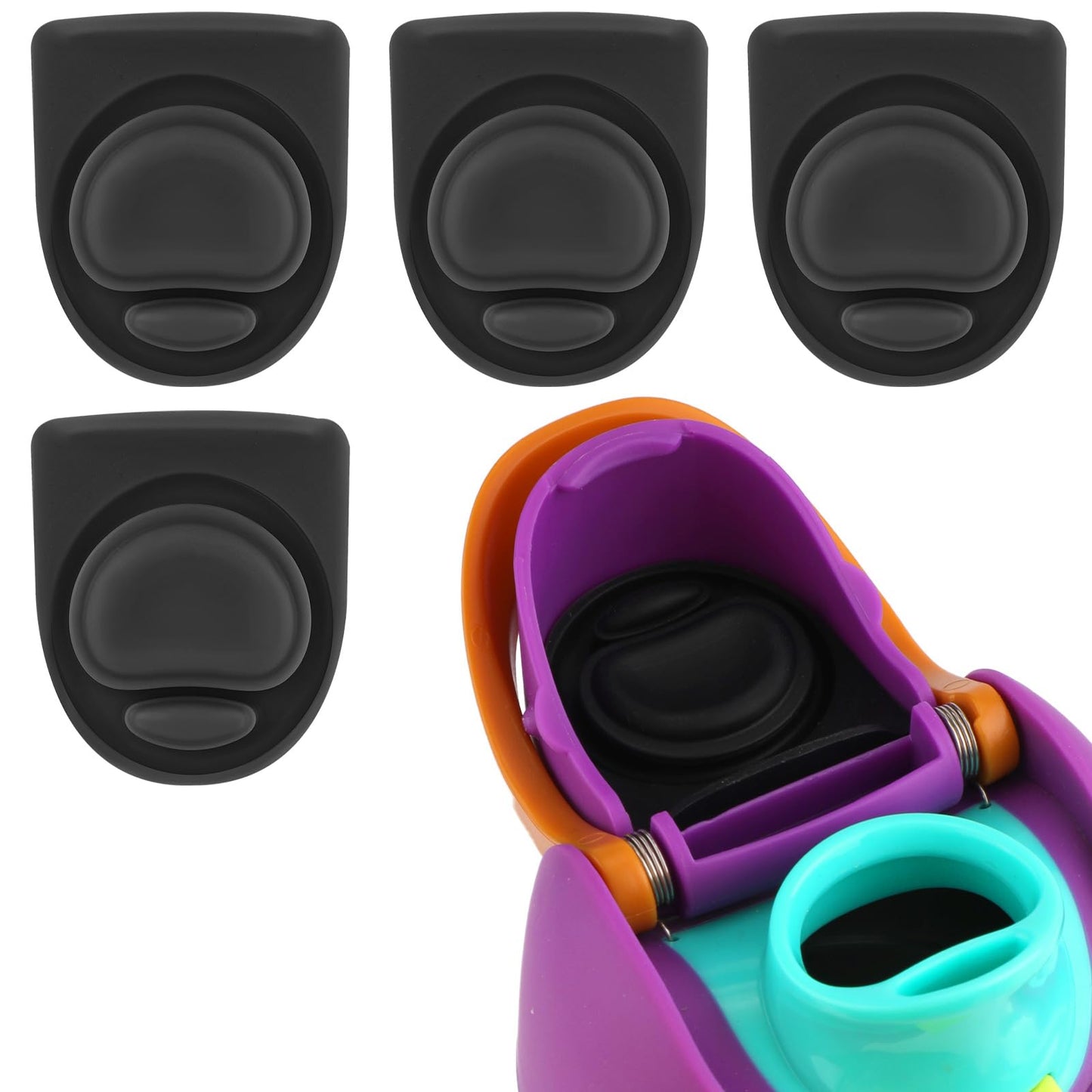 4pcs Replacement Stopper Compatible with Owala FreeSip 24oz 32oz, Water Bottle Top Lid Gasket for Owala 19/24/32/40oz Seal Bottle Cap Mouth Stopper Part Silicone Plug Accessories BPA-Free (Black)