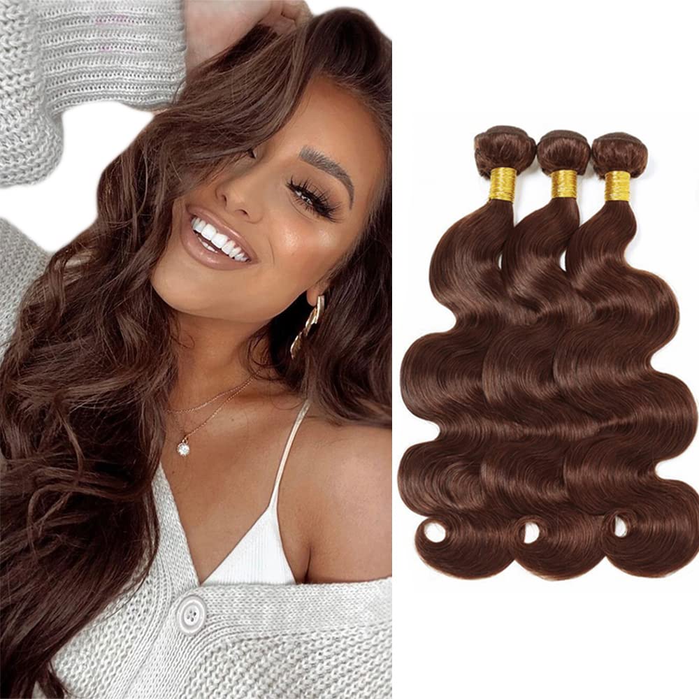 Dark Brown Bundles Human Hair #4 Body Wave Bundles Chocolate Brown Human Hair Bundles 12 12 12 Inch 3 Bundles Brown Body Wave Human Hair Bundles