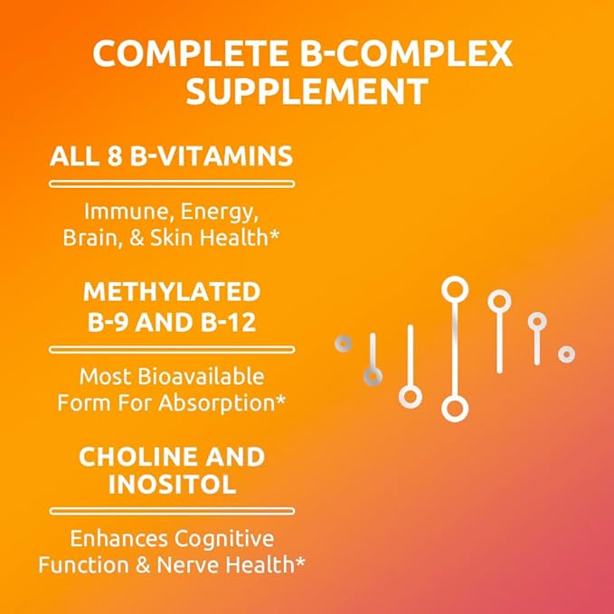 Zentastic Vitamin B-Complex - All B Vitamins with B12, B6, B9 Folic Acid, Choline, Inositol - Active and Methyl Forms - Nervous System, Energy, Metabolism, Immune Support - 90 Vegan Capsules
