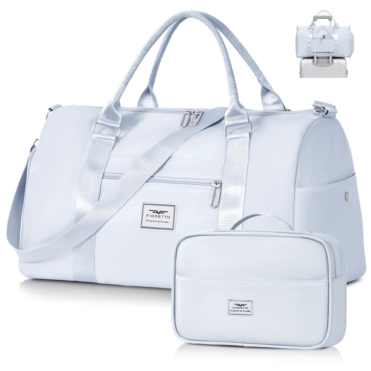 FIORETTO Womens Gym Tote Duffle Bag with Toiletry Bag, Sports Duffel Overnight Hospital Workout Carry on Bag for Girls with Wet Pocket & Shoe Compartment, Ideal for Travel, Swimming, Dance Grey