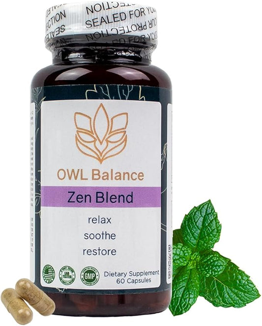Zen Blend - Stress and Anxiety Supplement with Ashwagandha, L-Theanine, Holy Basil, Skullcap, Passionflower & Lemon Balm | Supports Mood, Focus & Stress Relief | Vegan & Non-GMO | 60 Capsules