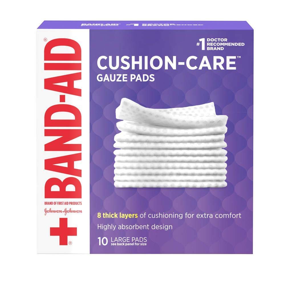 Band-Aid Brand Cushion Care First Aid Large Gauze Pads, 4" X 4", 10 Count, Pack of 6
