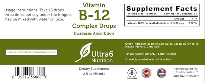 Vitamin B12 Sublingual Liquid Drops - B12 Methylcobalamin Supplement Great for Energy & Tiredness - Vitamin-B Supplements for Women & Men - 90 Day Supply