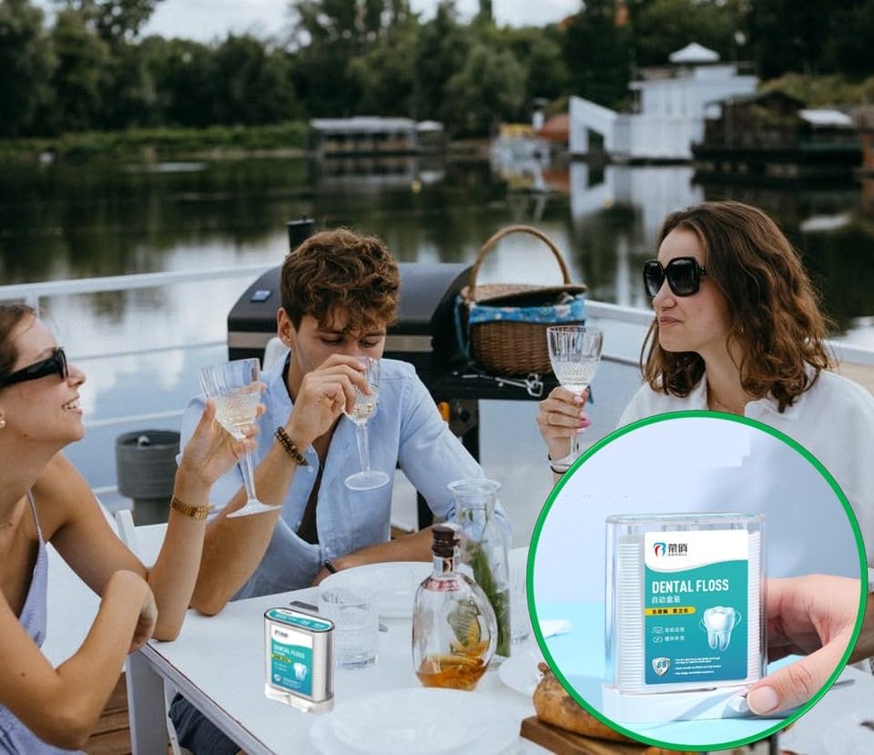 Dental Floss Picks, Flossers Picks for Adult Teeth, Packed in 1pc of Refillable Auto-Ejection-Case and 3pcs of Portable Cases, Hygienic Convenient, Smart Buy, 442pcs (White)