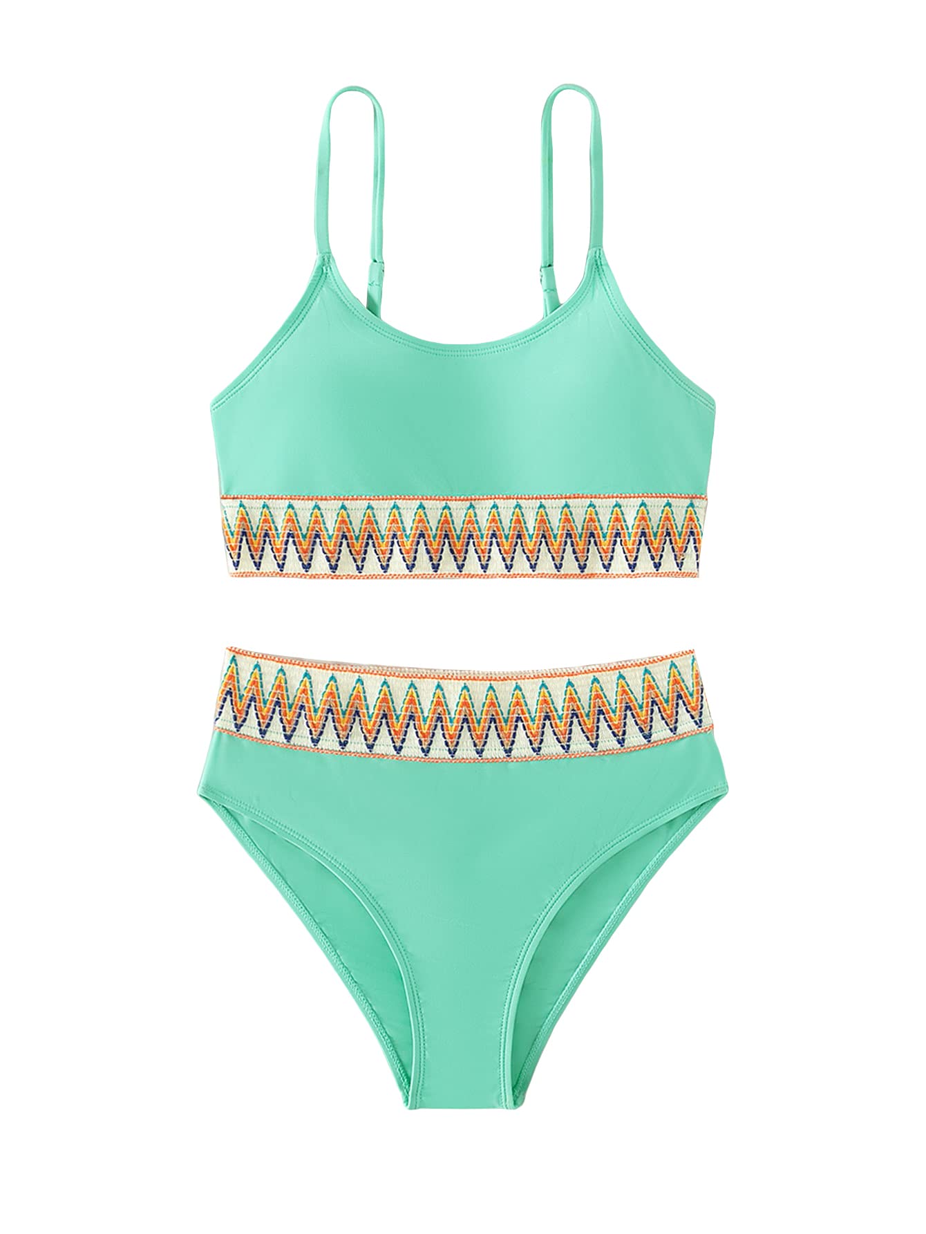 Milumia Girl 2 Piece Boho Bikini Sets Spaghetti Strap Swimsuit Bathing Suit Mint Green 8-9 Years