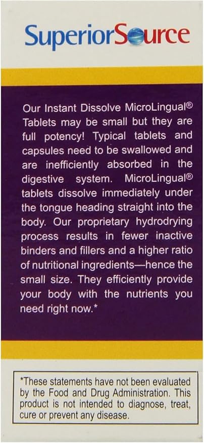Superior Source No Shot Vitamin B-12 Cyanocobalamin 1000 mcg & Folic Acid 400 mcg - Offers Energy, Heart, Brain, & Stress Support - 100 Sublingual Dissolving Tablets