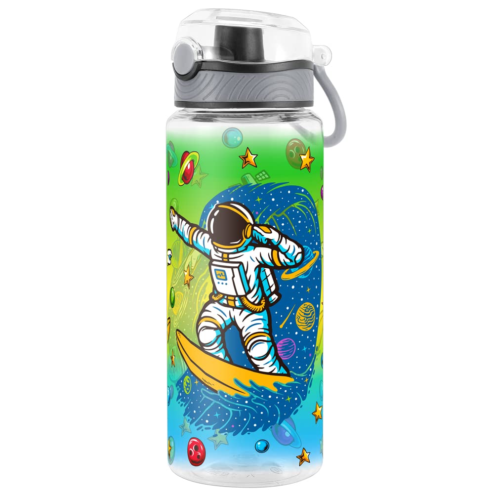 Cute Water Bottle for School Kids Girls, BPA FREE Tritan & Leak Proof & Easy Clean & Carry Handle, 23oz/ 680ml - Space Man