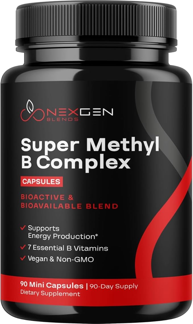 Methylated B Complex Vitamin Supplement - Bioactive Methyl B Complex with 5-MTHF Methyl Folate & B12 Methylcobalamin for Brain Heart Energy & Homocysteine Support - Super Vitamin B Complex - 90 Caps