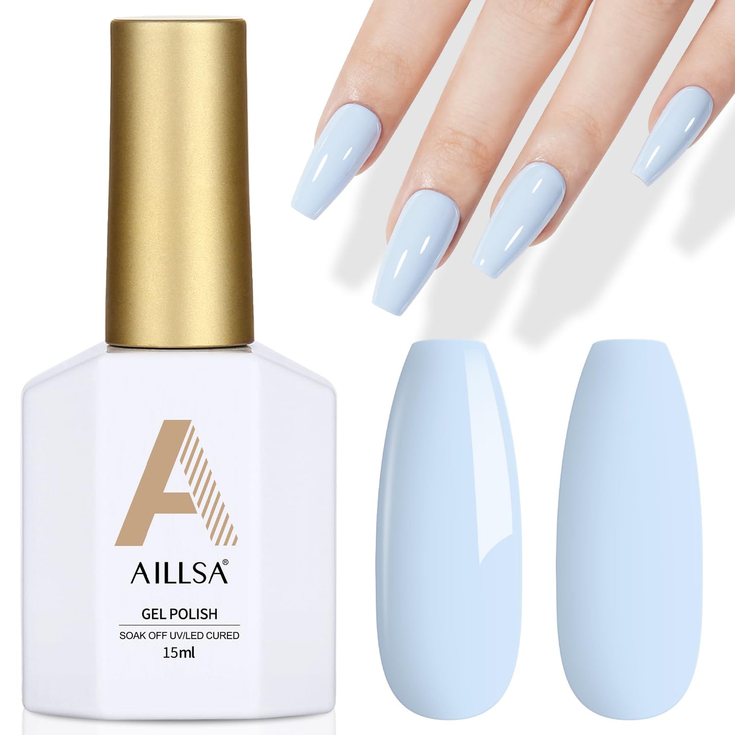 AILLSA Pastel Blue Gel Nail Polish Macaron Baby Blue Gels Polish Bright Spring Summer Colors Cotton Candy Nail Polish Gel Soak Off U V for French Manicure Salon DIY Holiday 0.5 Fl Oz GB82