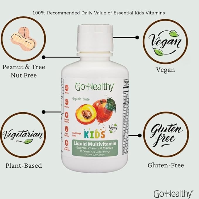 Go Healthy Kids Liquid Multivitamin - Vegan Vitamin Supplement Supports Children's Growth, Development & Immune Health, Ages 1 & Up, 32-64 Servings (1/2-1 Tablespoon/Day)