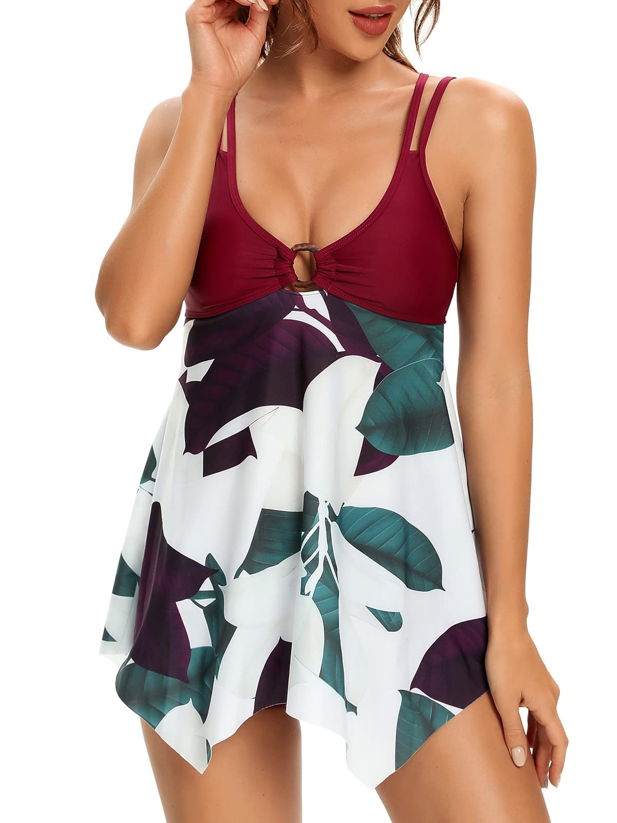 BIKINX Tankini Bathing Suits for Women Plus Size Modest Swimsuits Two Piece Tummy Control Swimwear with Boy Shorts