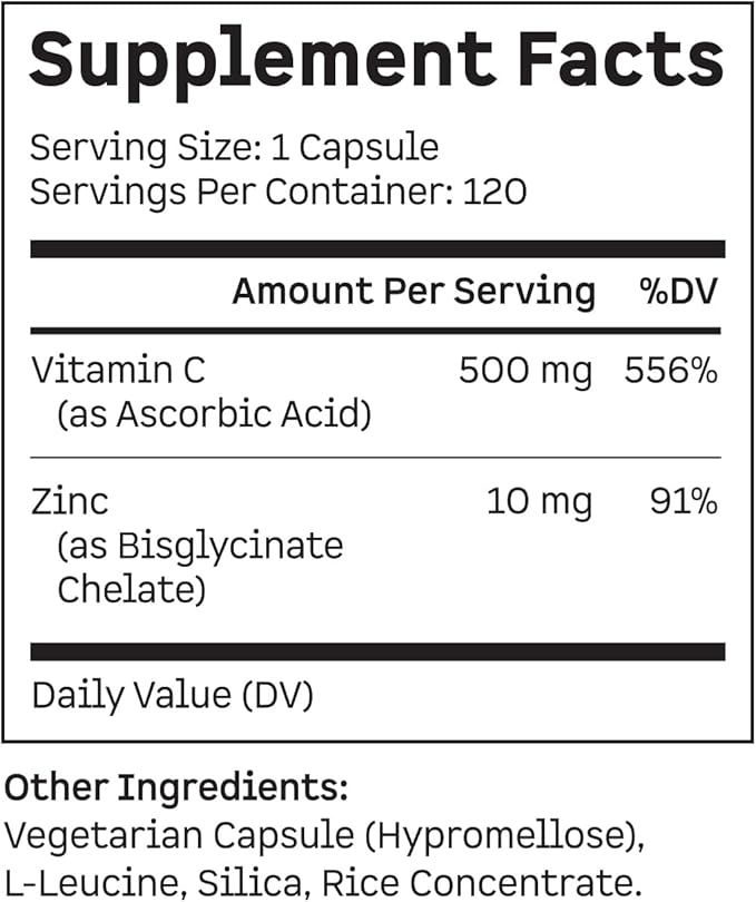 Kion Immune - Immune Support Supplement - Vitamin C Supplement - Vitamin C and Zinc for Everyday Wellness - 500 mg Vitamin C (Ascorbic Acid) and 10 mg Zinc - 120 Servings