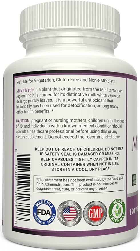 Milk Thistle Extract - 4:1 Extract - 2000mg - 120 Capsules - Supports Liver Health - Non GMO