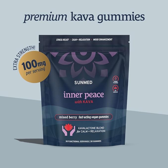 Kava Gummies for Stress Relief & Deep Calm – 100mg Kavalactones per Serving – Vegan, Pacific Island Root Extract | Mixed Berry Flavor, 30 Count