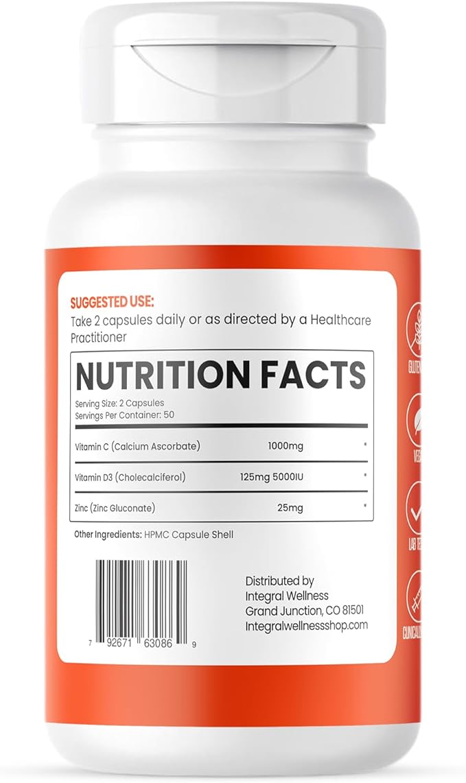 Vitamin Complex w/Vitamin D3, C, K2 and Zinc (100 Capsules) - Filler Free, 3rd Party Tested, Clinically Dosed, Bioavailable Forms