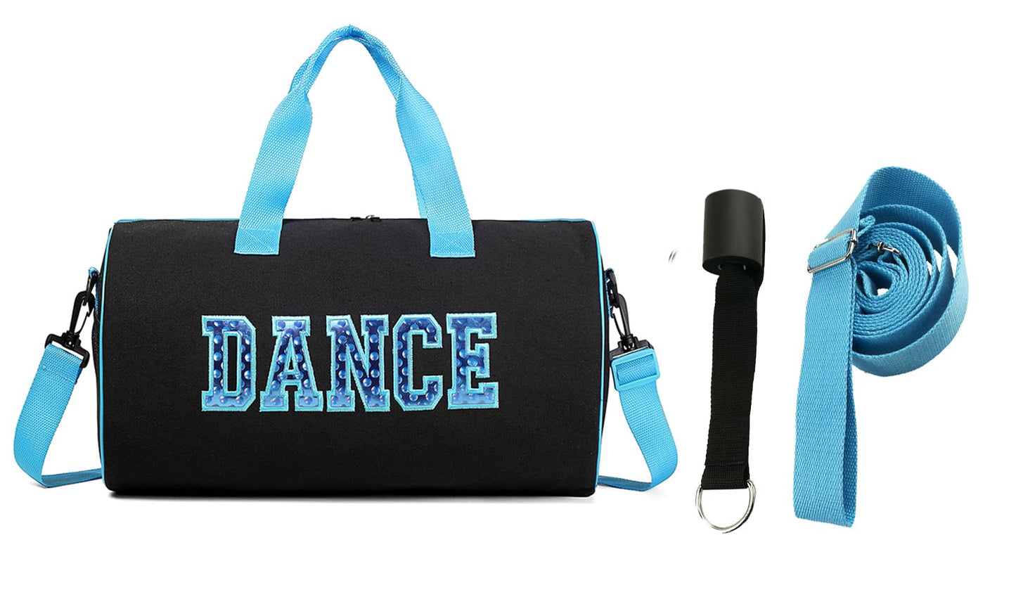 Dance Duffle Bag for Girls, Kids Toy Storage Bag,Weekend Bag,Overnight Bag,Gymnastics bag 17"Lx9"Wx9"H (Blue Set-stretch band)