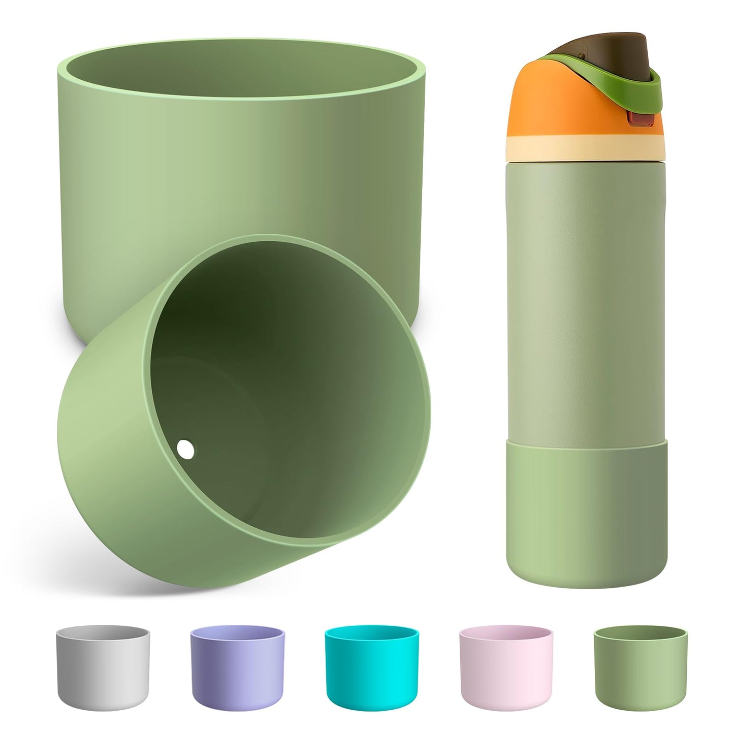 Alwenid 2PCS Silicone Water Bottle Boot for Owala 24 Oz, Anti-Slip Protective Sleeve Bottom Bumper Protector for FreeSip, Twist, and Flip Stainless Steel Water Bottles (Mint)